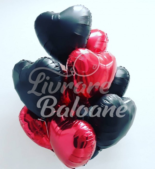 Buchet Baloane Heliu_Inimi Roșii-Negre ( LB-11013)