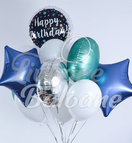 Baloane Heliu Albastre-Albe_Set Festiv cu Stele (LB-11011)