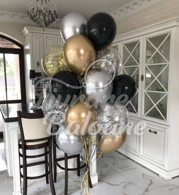 Buchet Baloane Elegant Auriu și Negru Pentru Petreceri (LB-11019)