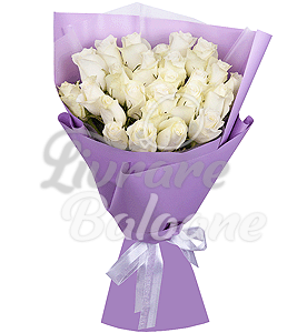Buchet cu 25 Trandafiri Albi 60 cm