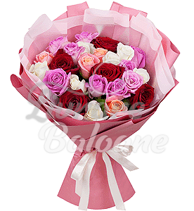 Buchet din 25 Trandafiri Multicolori