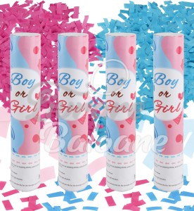 Tun de confetti cu cercuri de hârtie albastru/roz GENDER REVEAL PARTY (LB-23014)
