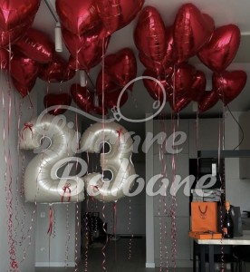 Set Baloane Premium_23 Romantic Red_Inimi Roșii & Cifre Argintii cu Heliu (LB-12083)